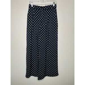 NWT Tronjori Women Wide Leg Long Palazzo Pants Trousers MEDIUM Black Polka Dot